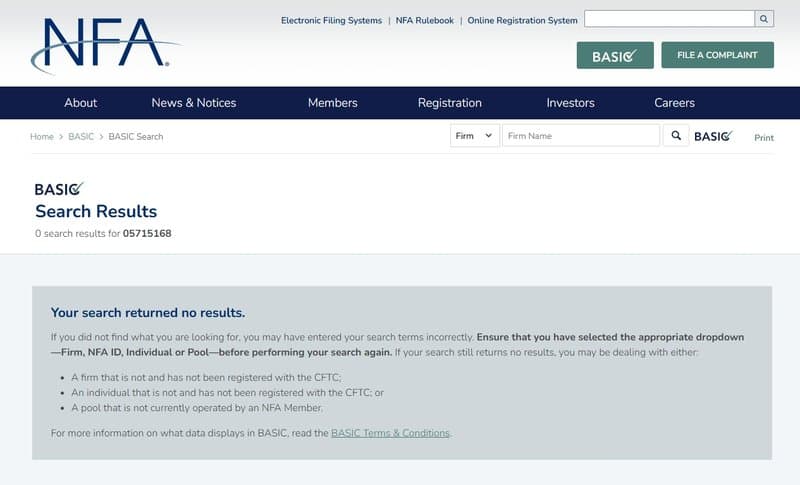 Verified using the BASIC online tool on the NFA website with the provided NFA ID