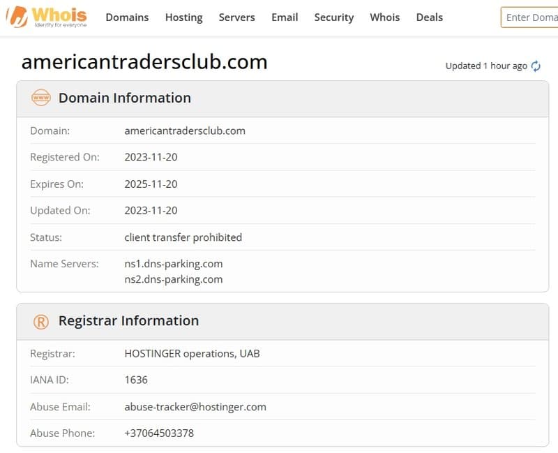 americantradersclub.com registered in late 2023
