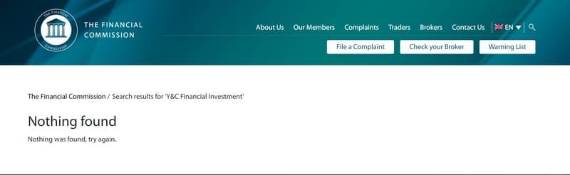 Ủy ban Tài chính cũng không có hồ sơ đăng ký của Y&C Financial Investment