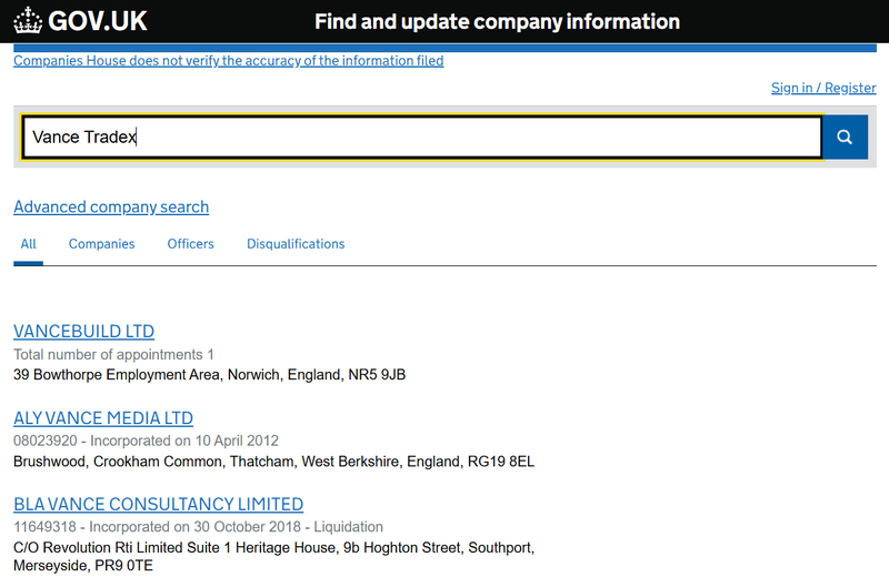 ผลของการค้นหาใน Companies House