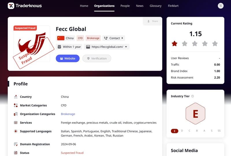 Fecc Global is currently marked as suspected scam on Trader Knows Wiki