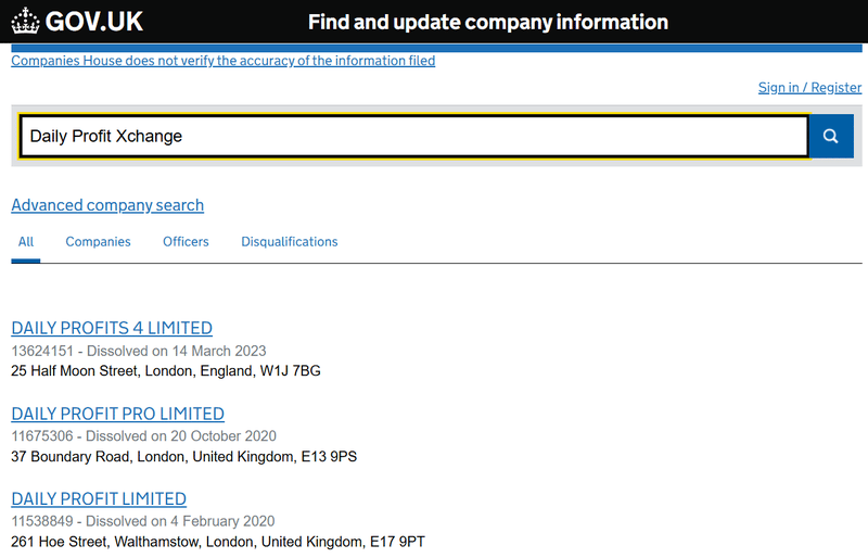 Companies House 조회 결과