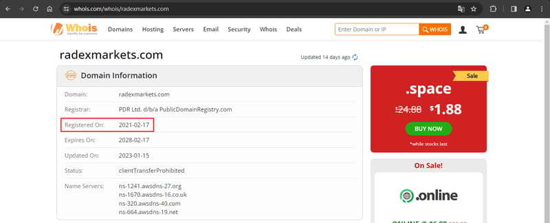Consulta de Whois para el registro del dominio del sitio web