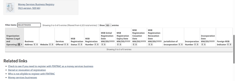 FINTRAC Query Result