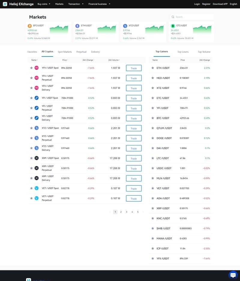 Helioj Exchange的交易品种