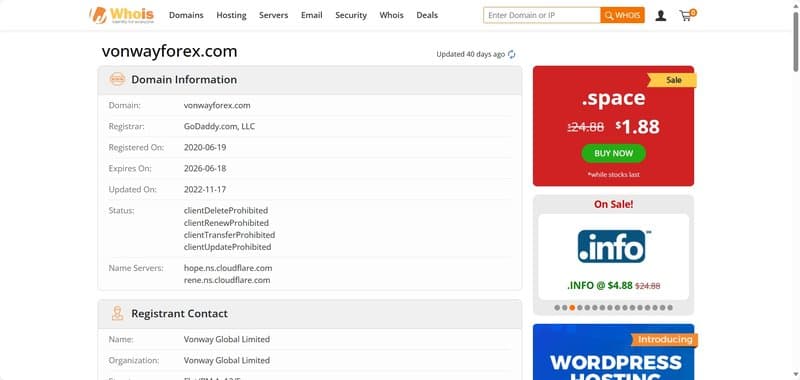 Сроки регистрации домена Vonway