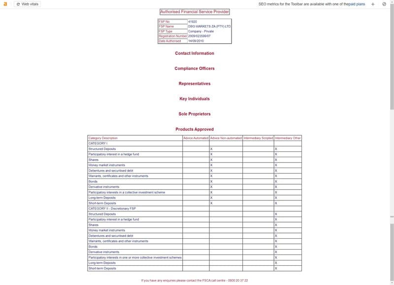 DBG Markets的南非FSCA监管查询