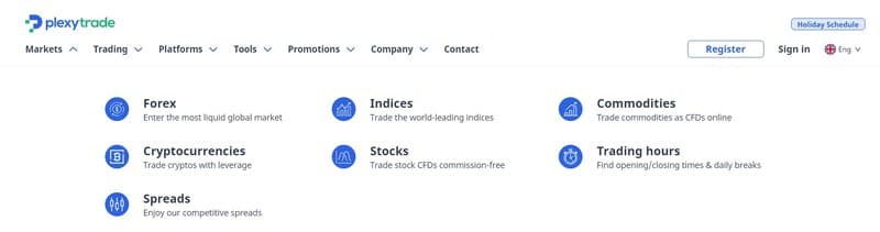 Plexytrade의 거래 제품