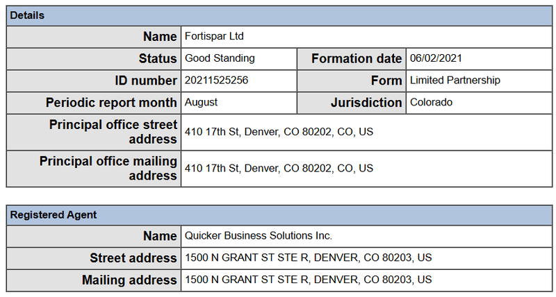 Colorado Secretary of State Query Result