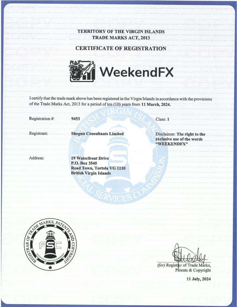 Tài liệu đăng ký mà WeekendFX công bố trên trang web