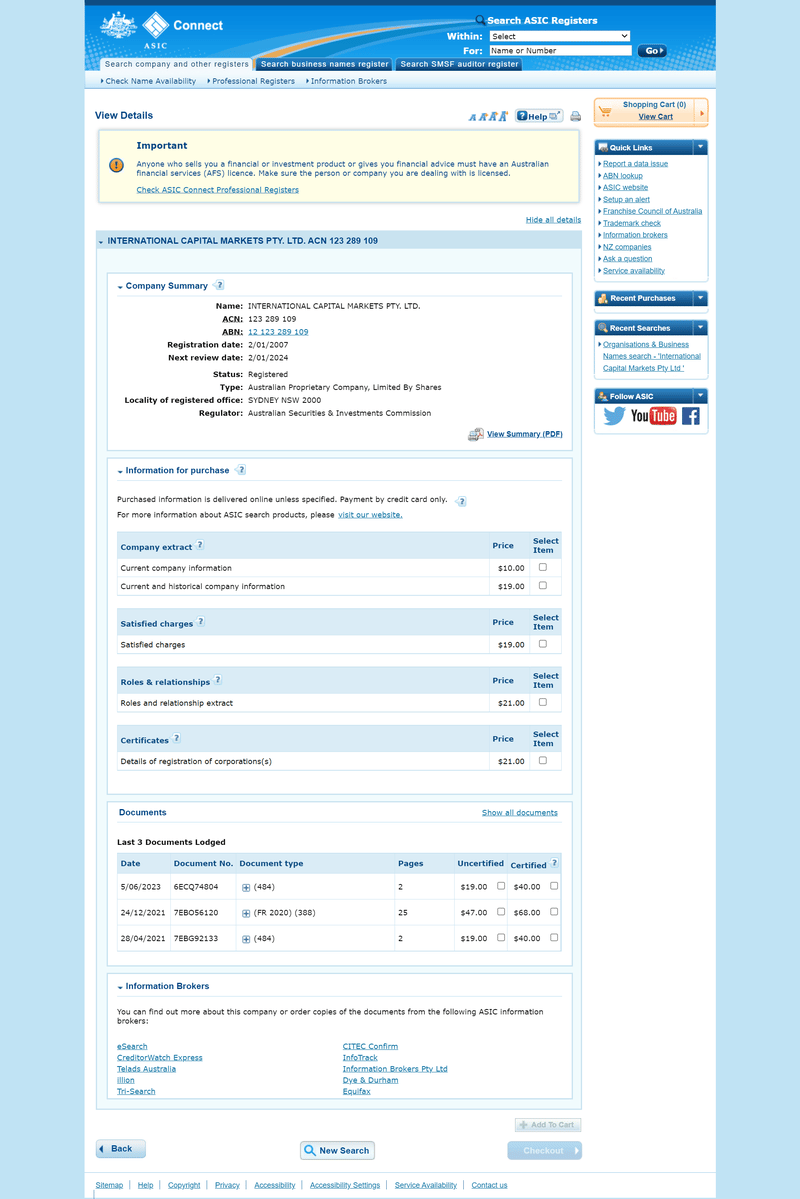 IC Markets Australian Securities and Investments Commission (ASIC)