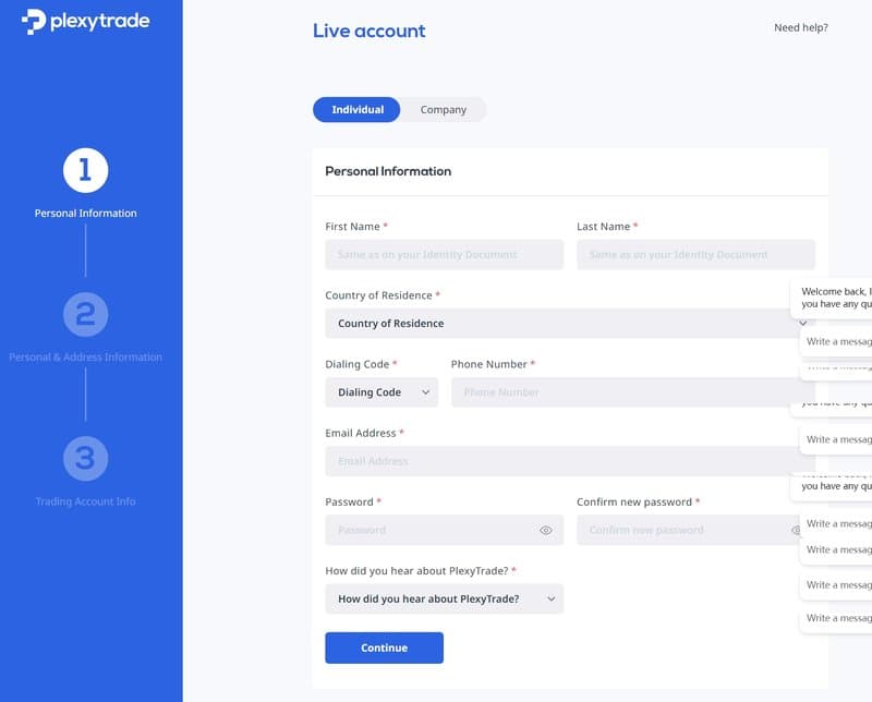 Plexytrade의 계좌 등록 절차