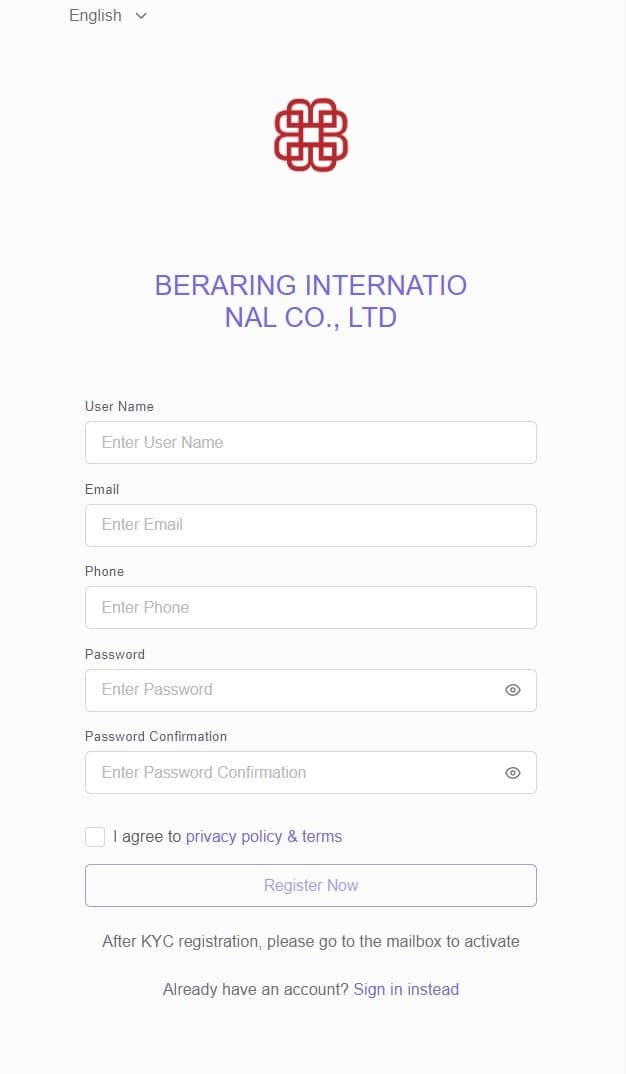 Beraring International Co., Ltd how to open an account 2