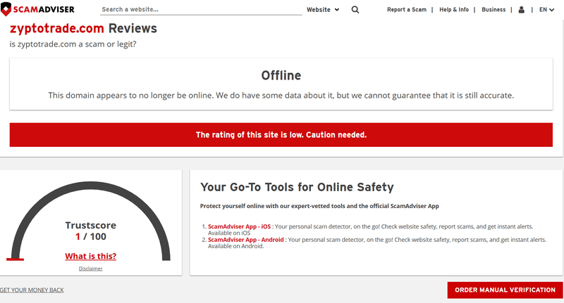 ScamAdviser High-Risk Platform Warning