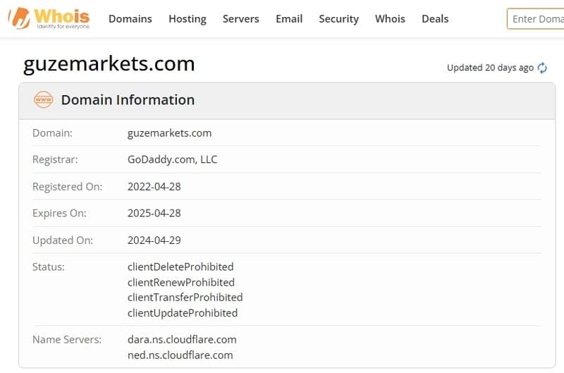 Información de registro del dominio del sitio web