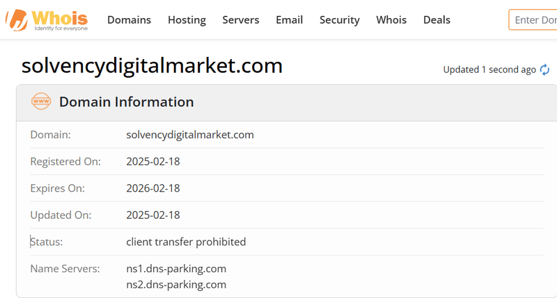 Whois lookup results