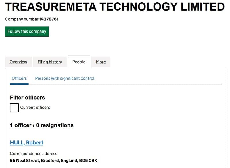 Director Information from its Predecessor TreasureNFT in UK (Now Invalid) - Director: HULL, Robert.