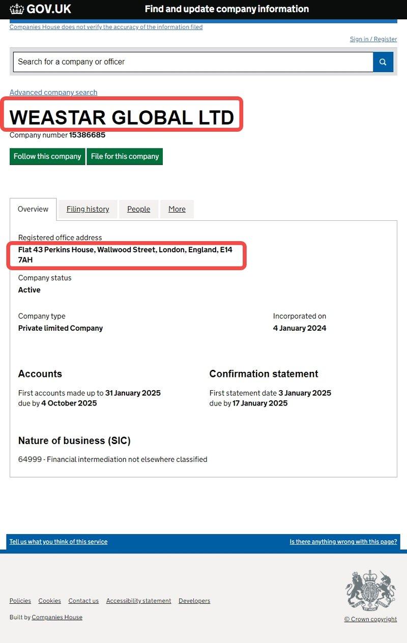 Company registration information inquiry of Weastar Global Markets Ltd