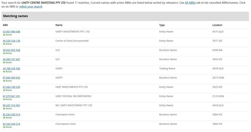 Unable to find UC-Investing's registration information in the Australian Business Register (ASIC registry)