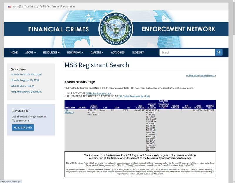 OTA MARKETS US MSB regulatory inquiry