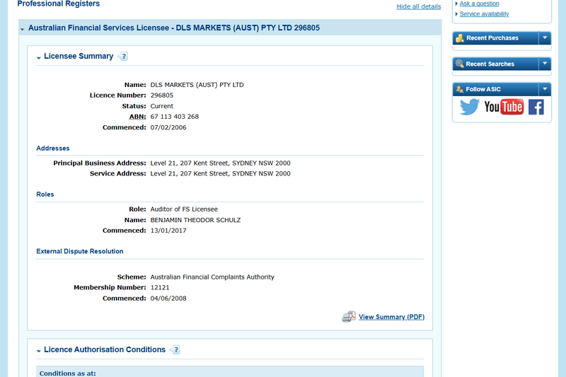 DLS MARKETS (AUST) PTY LTD ASIC