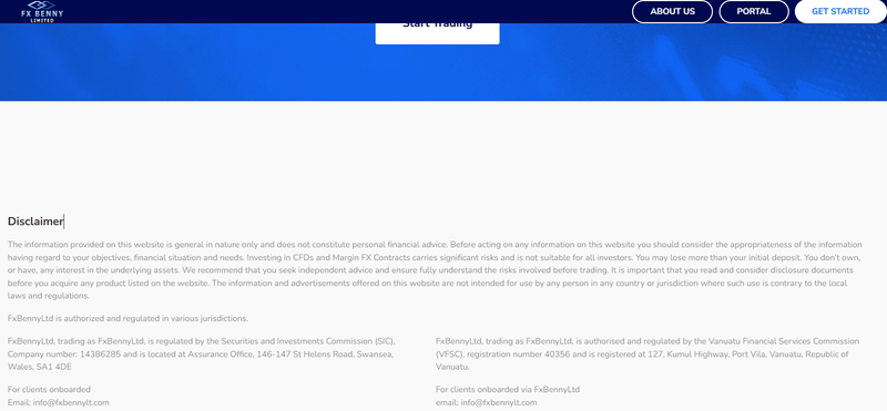 Declared financial regulation on the website