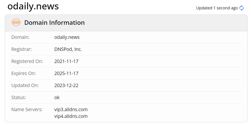 Odailywhois.com domain age data