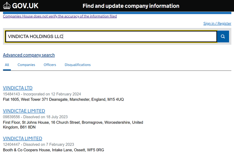 Companies House Query Result
