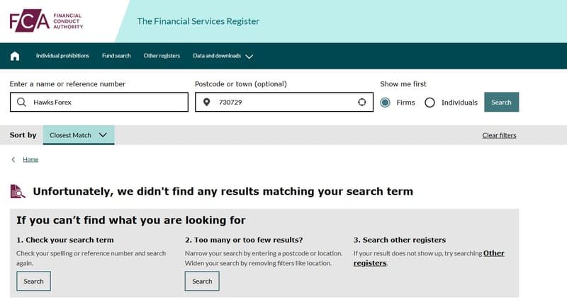 The UK Financial Conduct Authority (FCA) has not found any relevant registration information