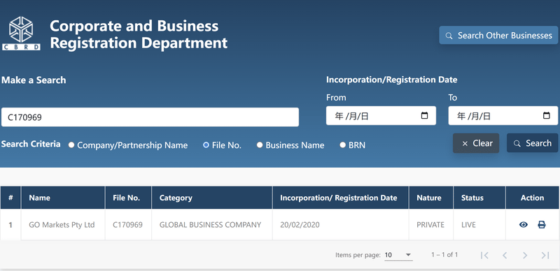 Corporate and Business Registration Department, Mauritius (C170969)