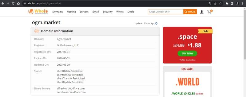 Información Whois del registro del dominio del sitio web