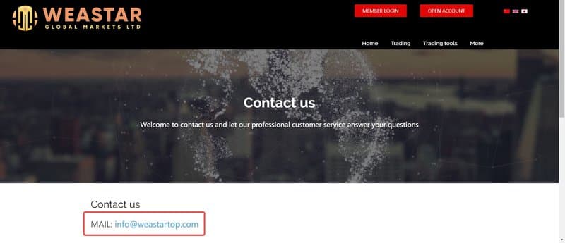 Customer support of Weastar Global Markets Ltd