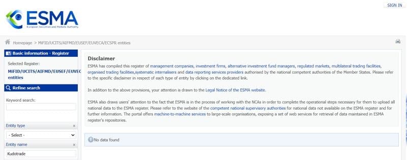 Kudotrade의 규제 정보를 찾지 못했습니다