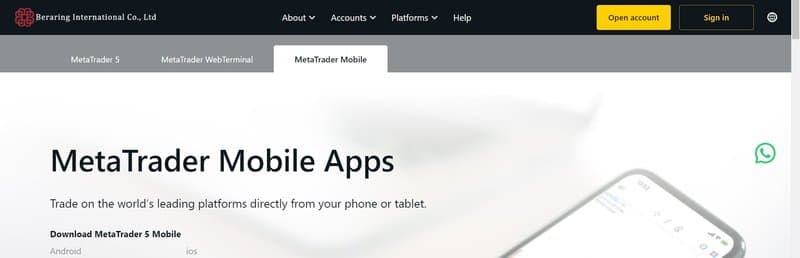 Beraring International Co., Ltd's mobile version of trading software