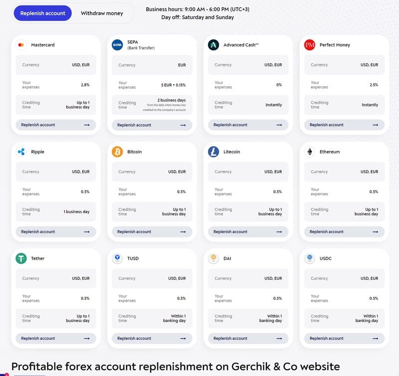 Gerchik & Co   입금 방법