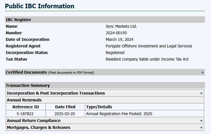 Sync Markets จดทะเบียนในเซนต์ลูเซีย