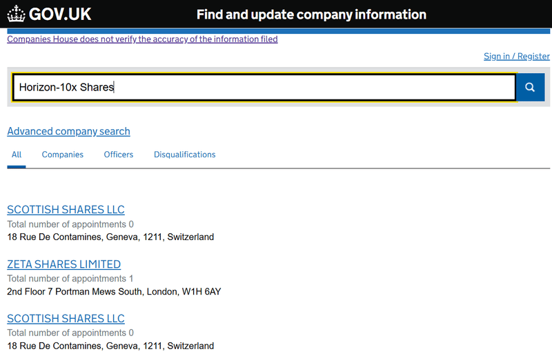 Результат запроса Companies House
