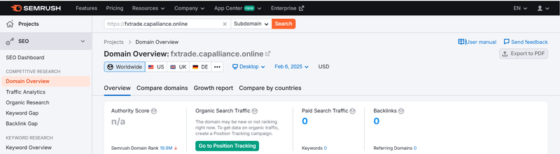 ข้อมูลการจราจรของ Semrush