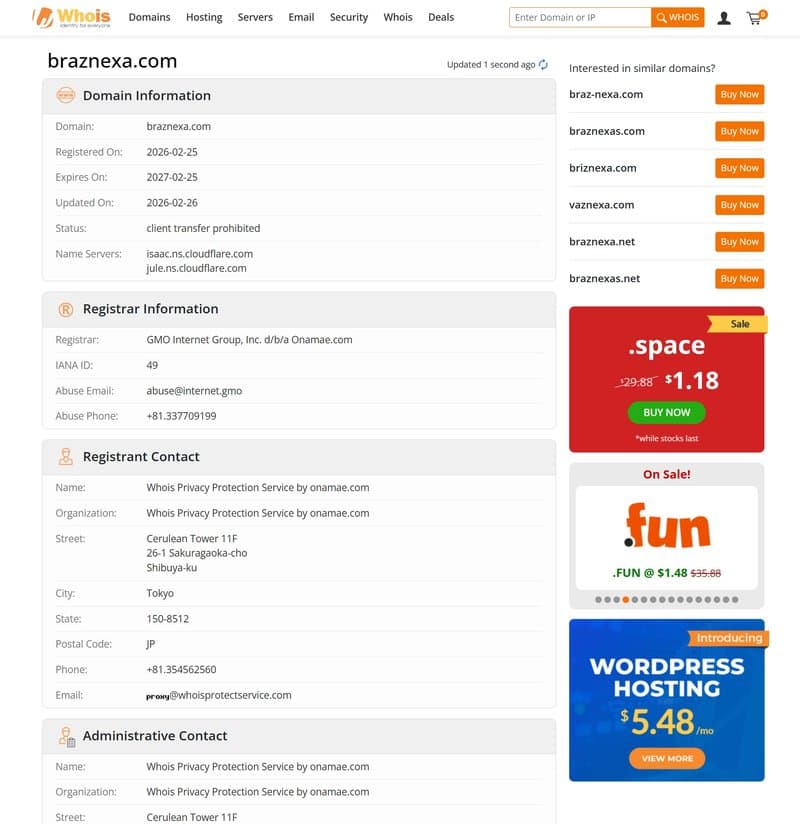braznexa.com whois Records
