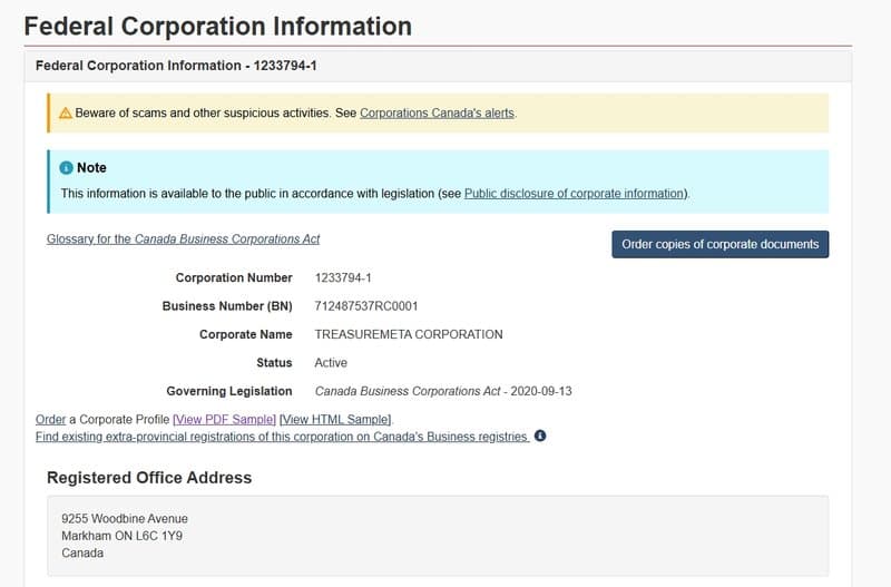 Business Entity Information in the Government of Canada