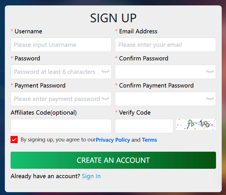 registration form