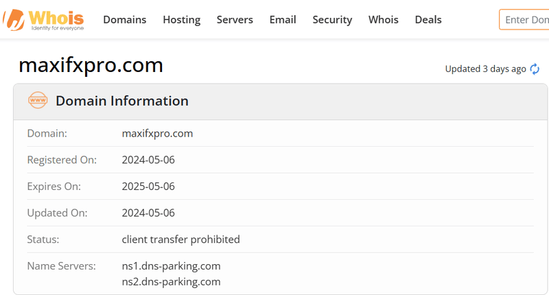 Whois lookup results