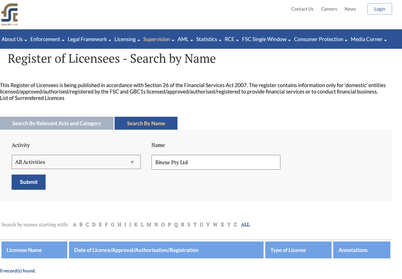 Financial Services Commission, Mauritius (Bitexe Pty Ltd)