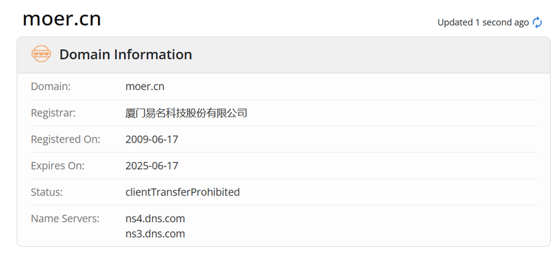 Moer Financial whois.com domain age data