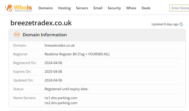 whois domain time of Breeze Tradex Limited