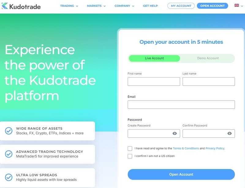 Kudotrade의 계좌 개설 절차