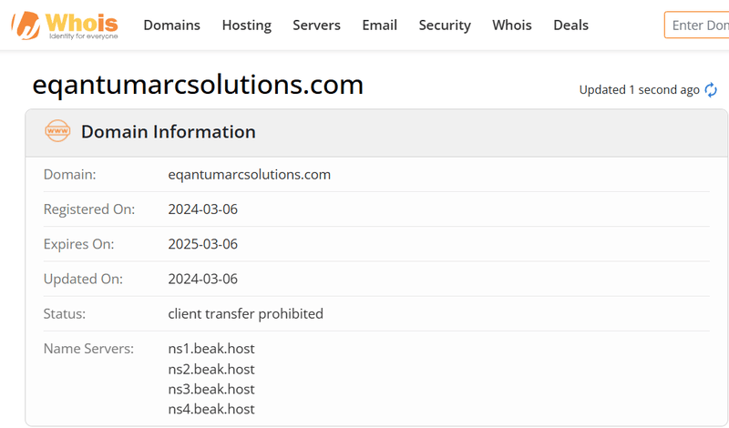 Whois lookup results