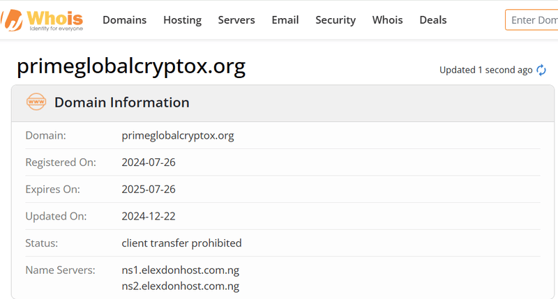 Resultado de la consulta Whois