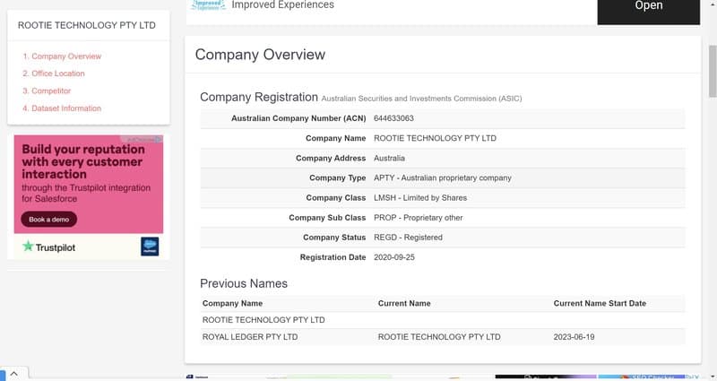 Rootie entidad corporativa registro temporal