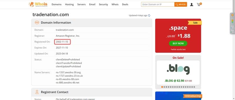 Trade Nation's domain registration date